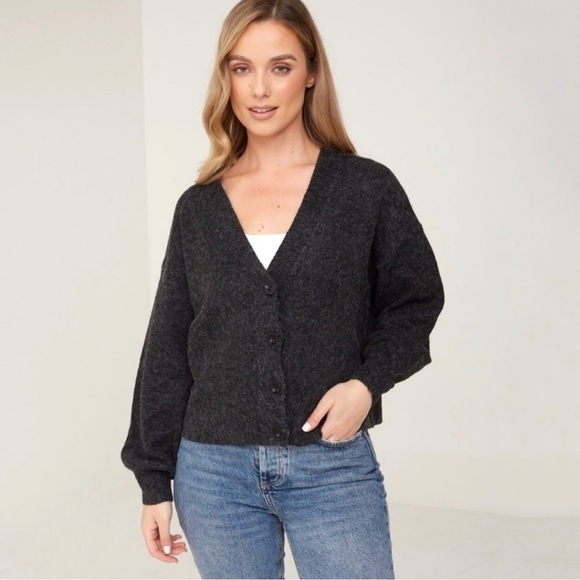 Vero Moda Doffy Charcoal Puff Sleeve Cardigan - Picture 1 of 8